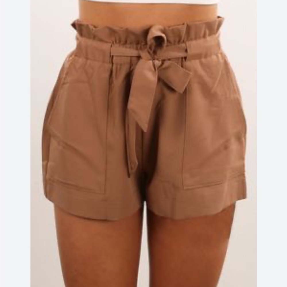 Dynamite Tan/Salmon Pink Cargo Shorts with Relaxed Fit and Adjustable Waist